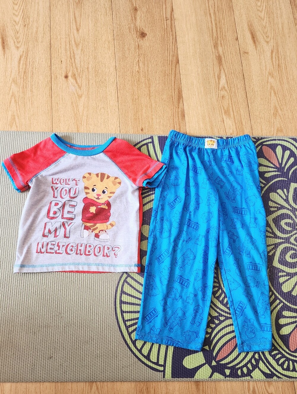 Kids Short-Sleeve Tiger Graphic Pajama Set in Red & Blue